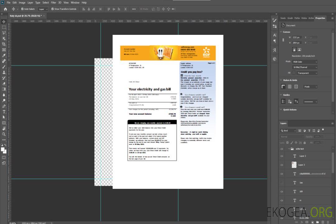 Facture d'entreprise de services publics d'EDF (Royaume-Uni) SCR page 1 template